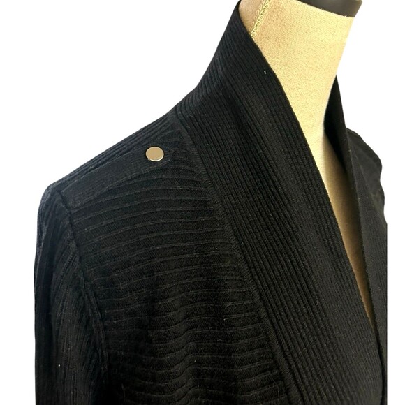 WHBM Wool Blend Black Open Front Ribbed Knit Cardigan Sweater Size M - Picture 4 of 9